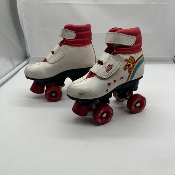 Vintage Childrens Roller Skates Care BEar Velcro Closure White Red 11 - Picture 1 of 14